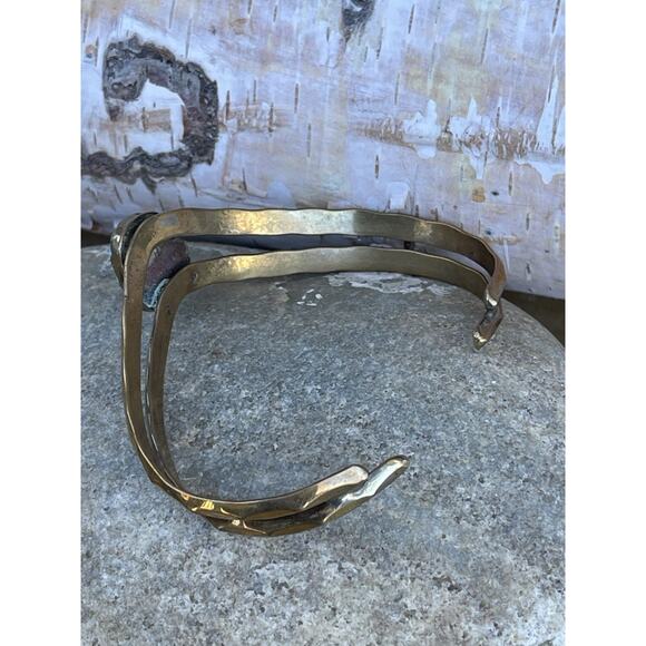 Vintage Native American Navajo Turquoise and Brass Cuff Bracelet Southwestern - Picture 7 of 10